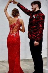 Black Red Pattern Shawl Lapel 2 Pieces Men's Prom Suits